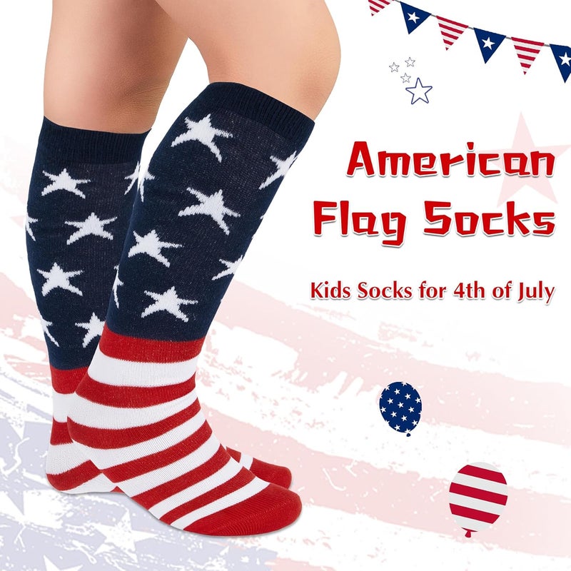 Zando American Flag Socks Kids Soccer Socks Cotton Independence Day Socks Kids Youth Baseball Socks Boys Long Tube Socks Breathable Knee High Sock for Boys Girls American Flag 3-6 Years - Image 2